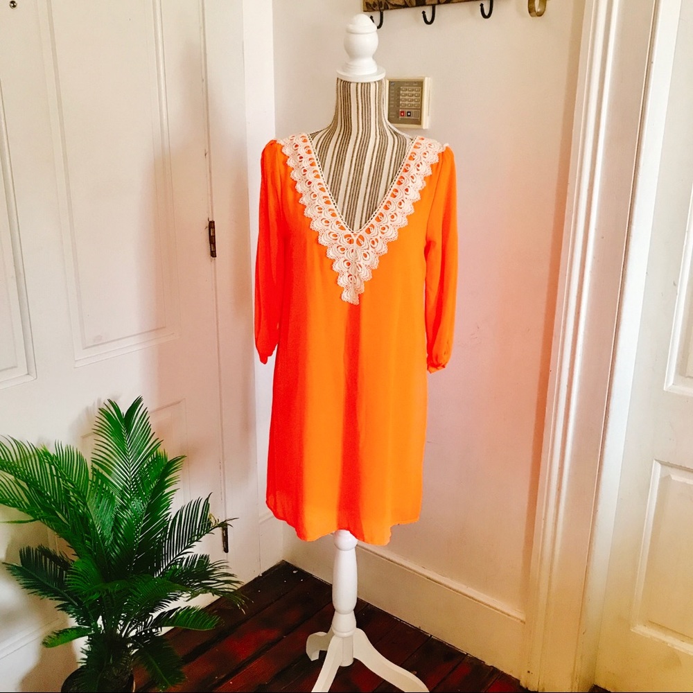 Francesca’s Collections Lace Neon Orange Dress